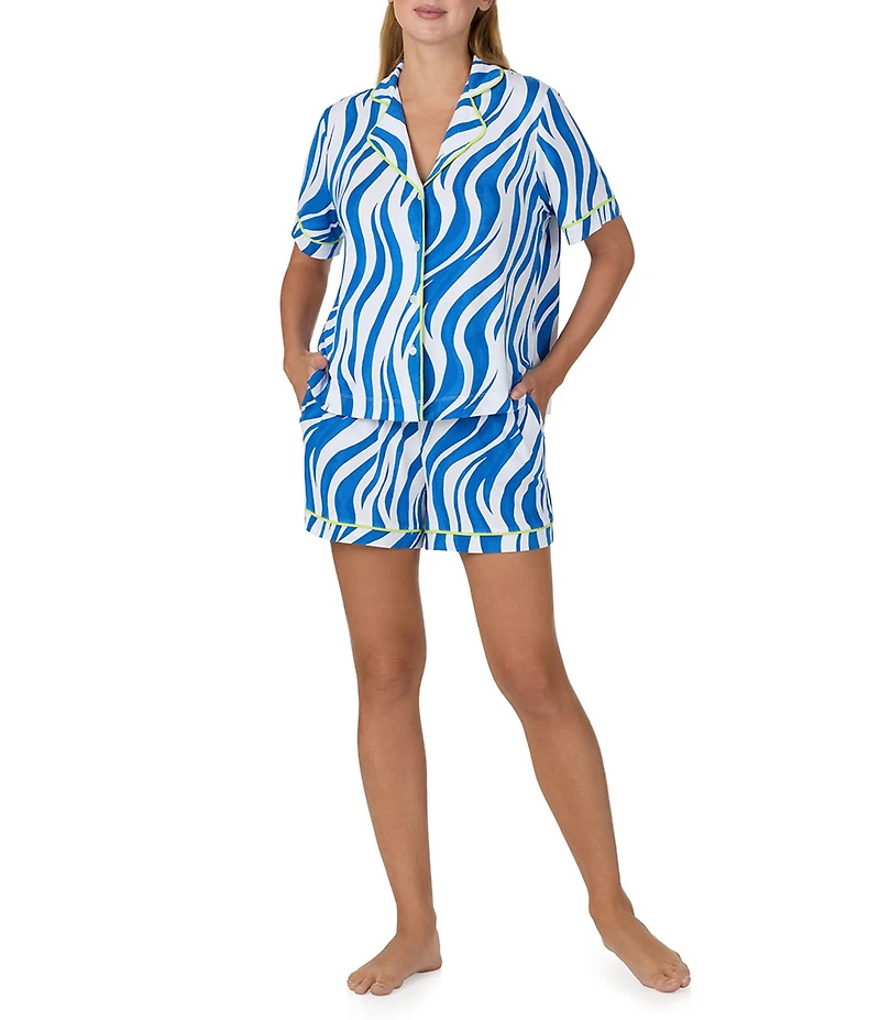 Sanctuary Zebra Print Short Sleeve Notch Collar Woven Shorty Pajama Set