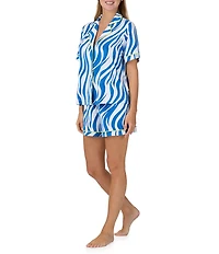 Sanctuary Zebra Print Short Sleeve Notch Collar Woven Shorty Pajama Set