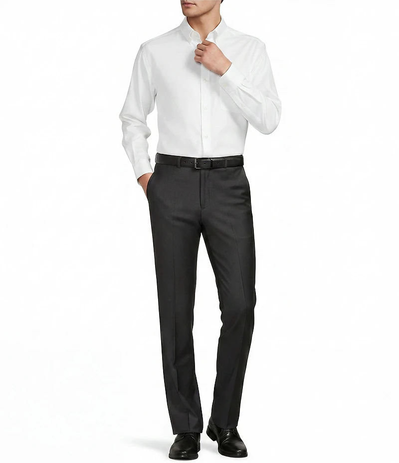 Santorelli Super 130's Bi-Stretch Wool Flat Front Solid Dress Pants