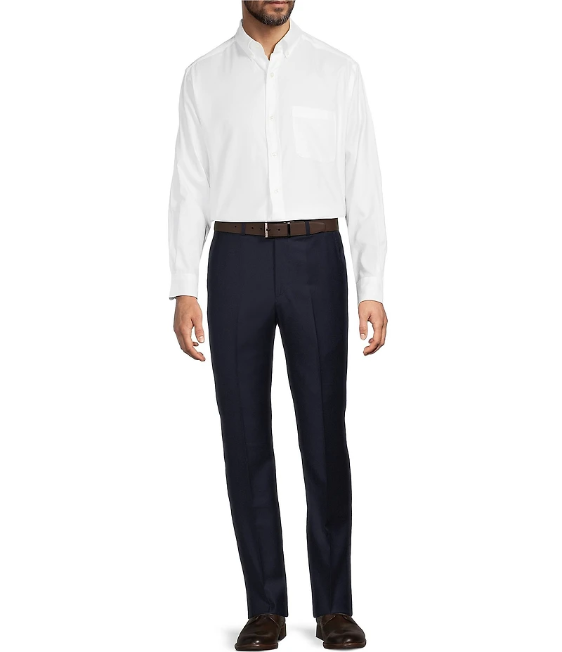 Santorelli Super 130's Bi-Stretch Wool Flat Front Solid Dress Pants