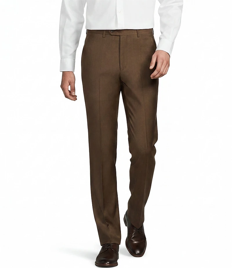 Santorelli Super 130's Bi-Stretch Wool Flat Front Solid Dress Pants