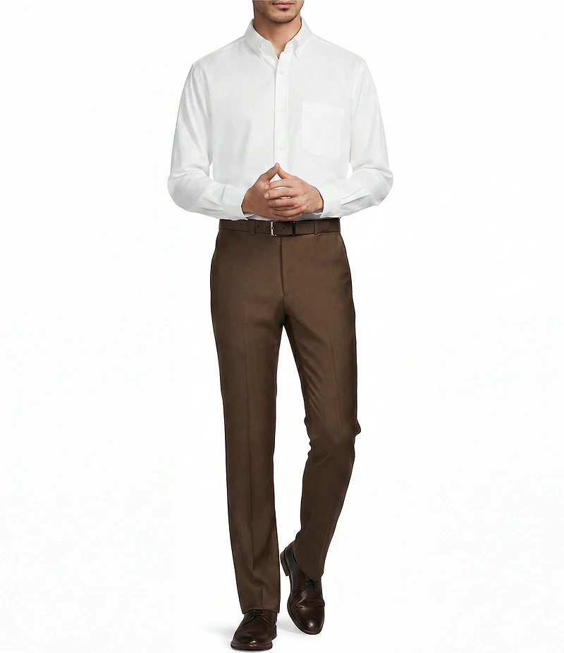 Santorelli Super 130's Bi-Stretch Wool Flat Front Solid Dress Pants