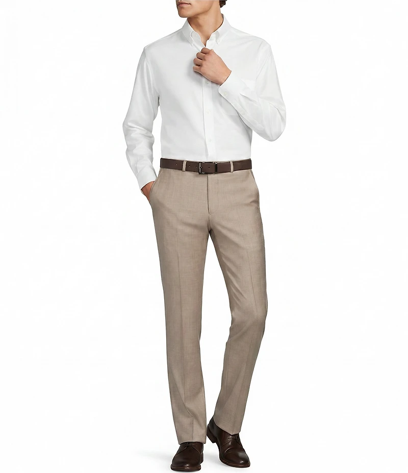 Santorelli Super 130's Bi-Stretch Wool Flat Front Solid Dress Pants
