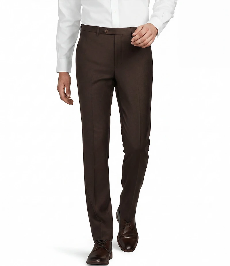 Santorelli Super 130's Bi-Stretch Wool Flat Front Solid Dress Pants