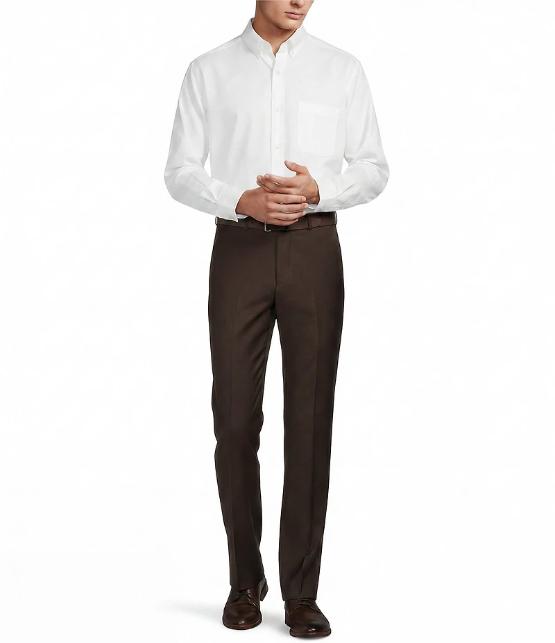 Santorelli Super 130's Bi-Stretch Wool Flat Front Solid Dress Pants