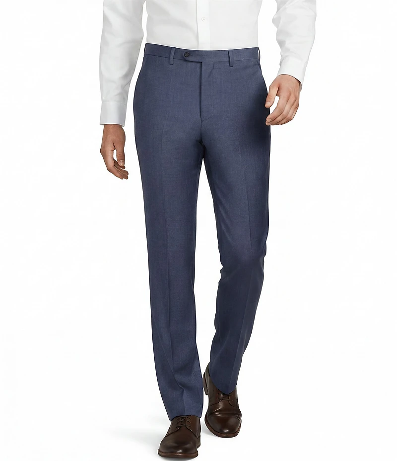 Santorelli Super 130's Bi-Stretch Wool Flat Front Solid Dress Pants