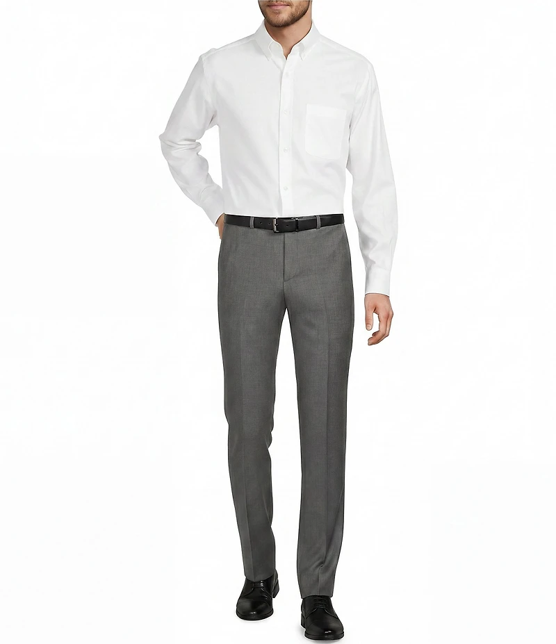 Santorelli Super 130's Bi-Stretch Wool Flat Front Solid Dress Pants