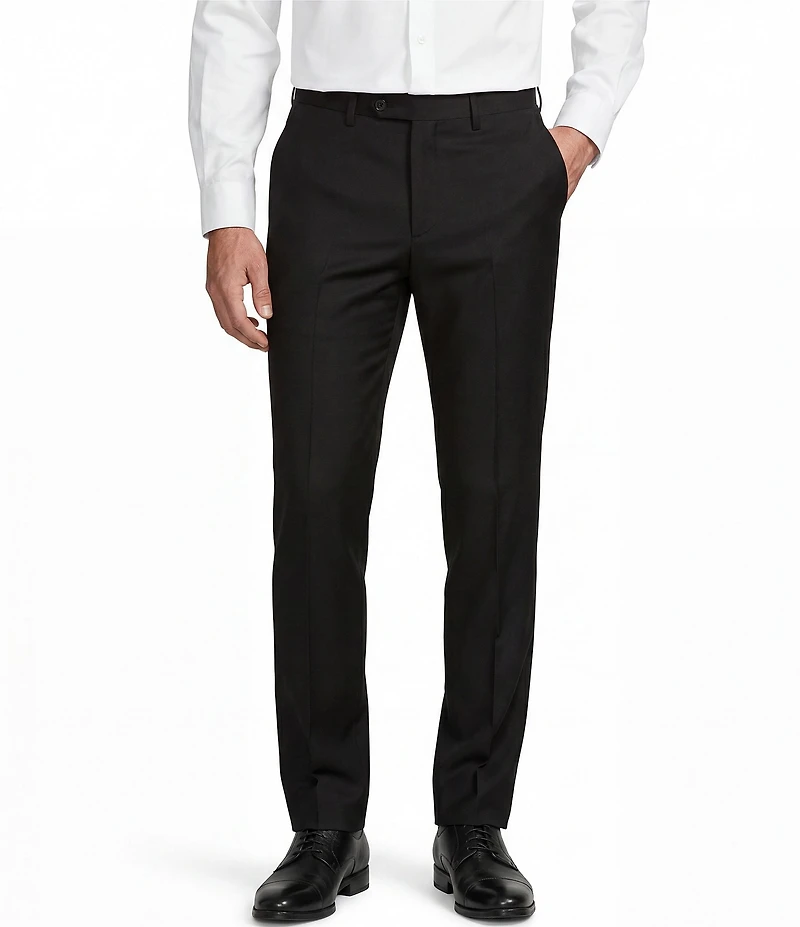 Santorelli Super 130's Bi-Stretch Wool Flat Front Solid Dress Pants