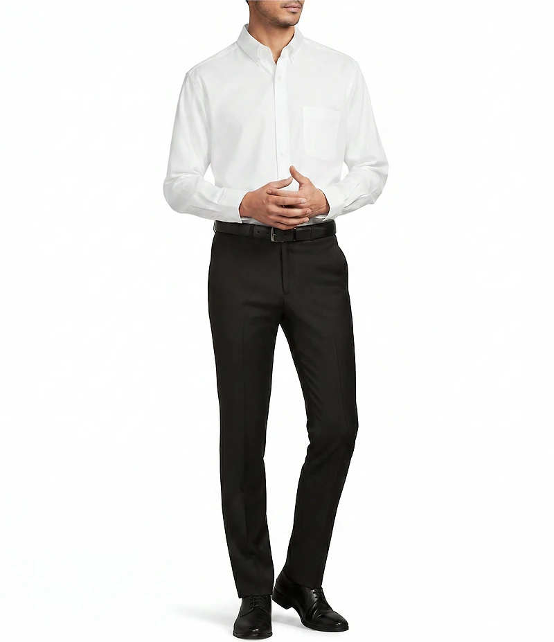 Santorelli Super 130's Bi-Stretch Wool Flat Front Solid Dress Pants