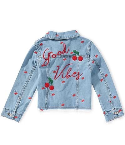 Sara Sara Little Girls Cherry-Embroidered Collared Denim Jacket