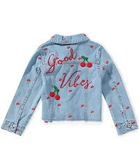 Sara Sara Little Girls Cherry-Embroidered Collared Denim Jacket