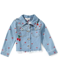 Sara Sara Little Girls Cherry-Embroidered Collared Denim Jacket