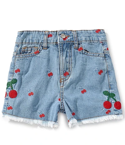 Sara Sara Little Girls Cherry Embroidered Denim Shorts