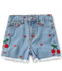 Sara Sara Little Girls Cherry Embroidered Denim Shorts