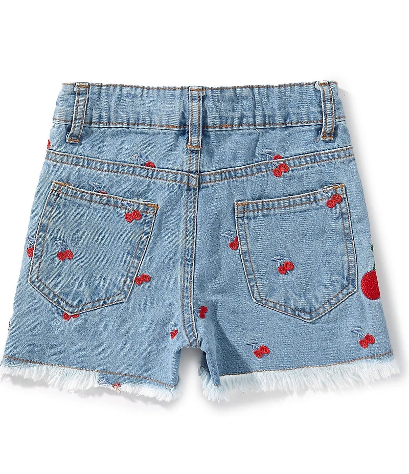 Sara Sara Little Girls Cherry Embroidered Denim Shorts