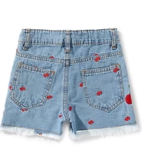 Sara Sara Little Girls Cherry Embroidered Denim Shorts