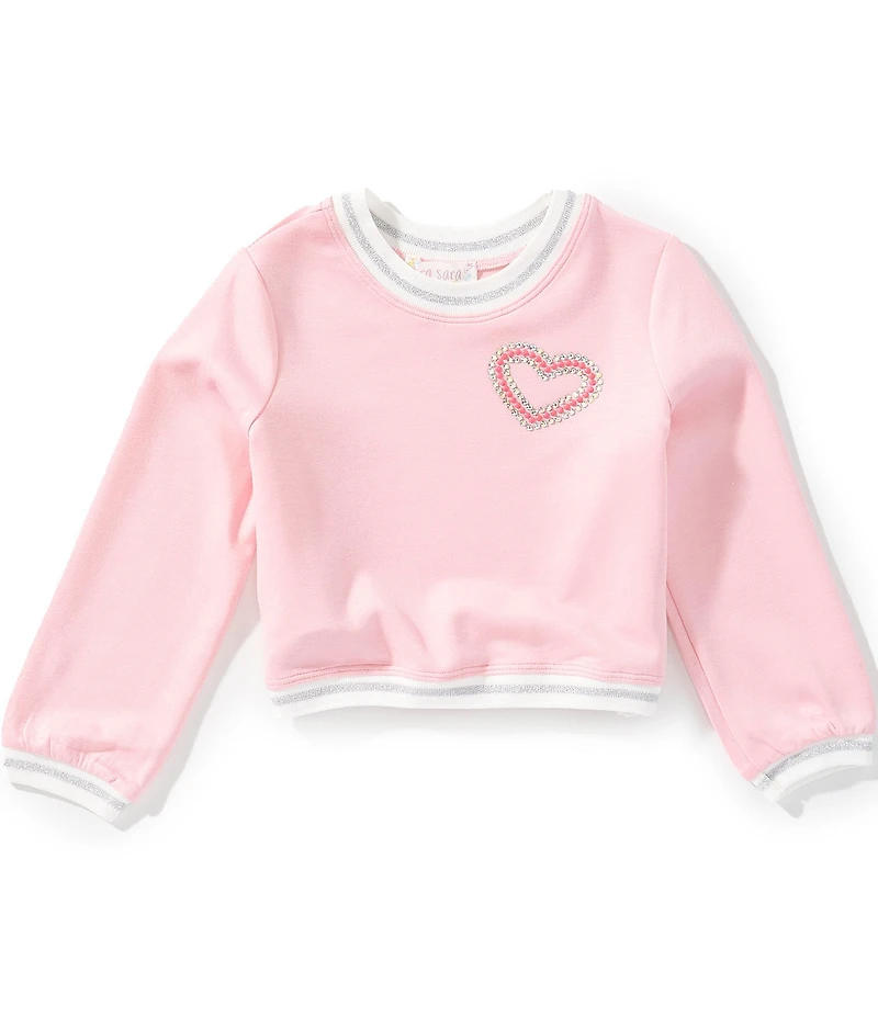 Sara Sara Little Girls Long Sleeve Rhinestone Embellished Heart Sweatshirt