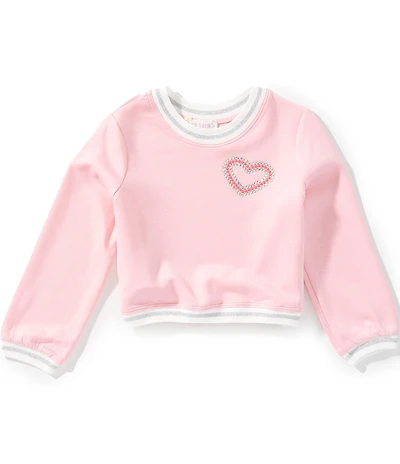Sara Sara Little Girls Long Sleeve Rhinestone Embellished Heart Sweatshirt