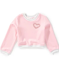 Sara Sara Little Girls Long Sleeve Rhinestone Embellished Heart Sweatshirt