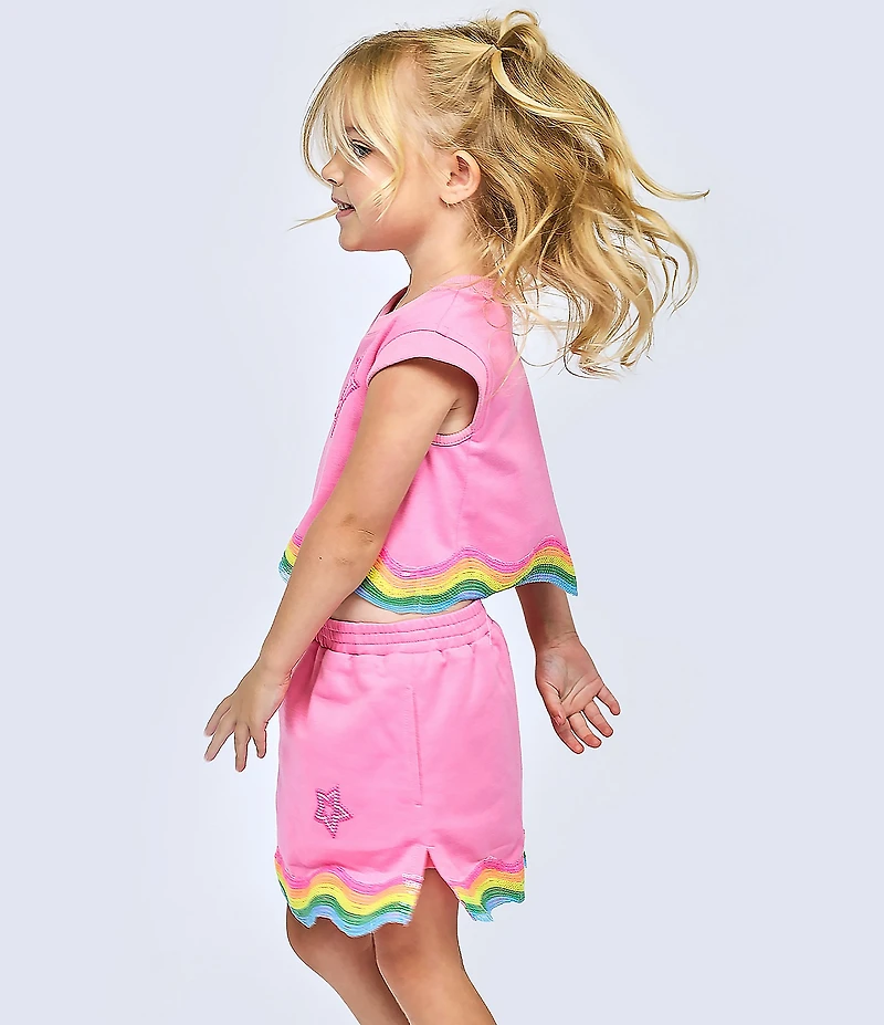 Sara Sara Little Girls Cap Sleeve Sequin Embellished Star Pattern Beaded Wavy Hem Tee