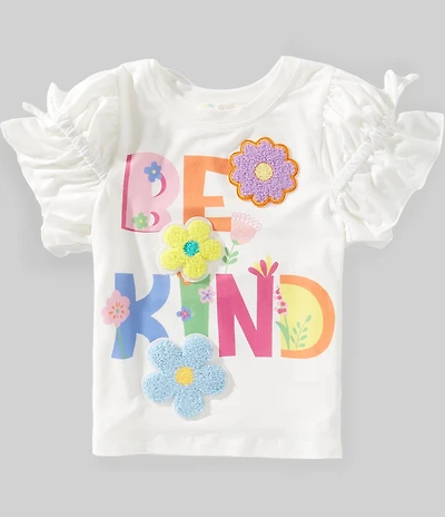 Sara Sara Little Girls Puff Flutter Sleeve Be Kind Flower Applique T-Shirt