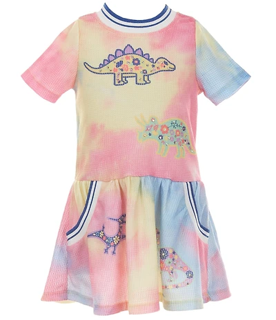 Sara Sara Little Girls Short Sleeve Tie-Dye Dinosaur Dress
