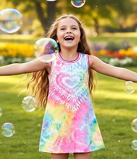 Sara Sara Little Girls Sleeveless Tie-Dye Heart Motif Dress