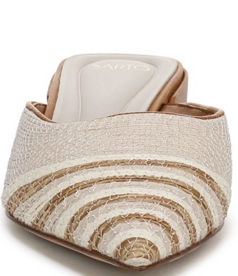 Sarto by Franco Sarto Bennet Raffia Pointed Toe Block Heel Mules
