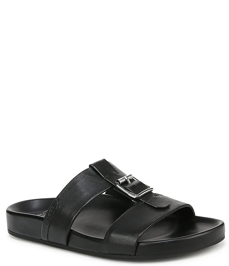 Sarto by Franco Sarto Braxton Leather Buckle Hardware T-Strap Slide Sandals