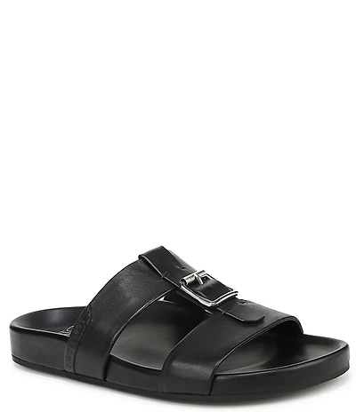 Sarto by Franco Sarto Braxton Leather Buckle Hardware T-Strap Slide Sandals