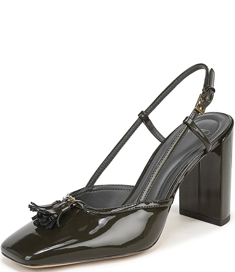 Sarto by Franco Sarto Flexa Gaila Patent Tassel Square Toe Slingback Pumps