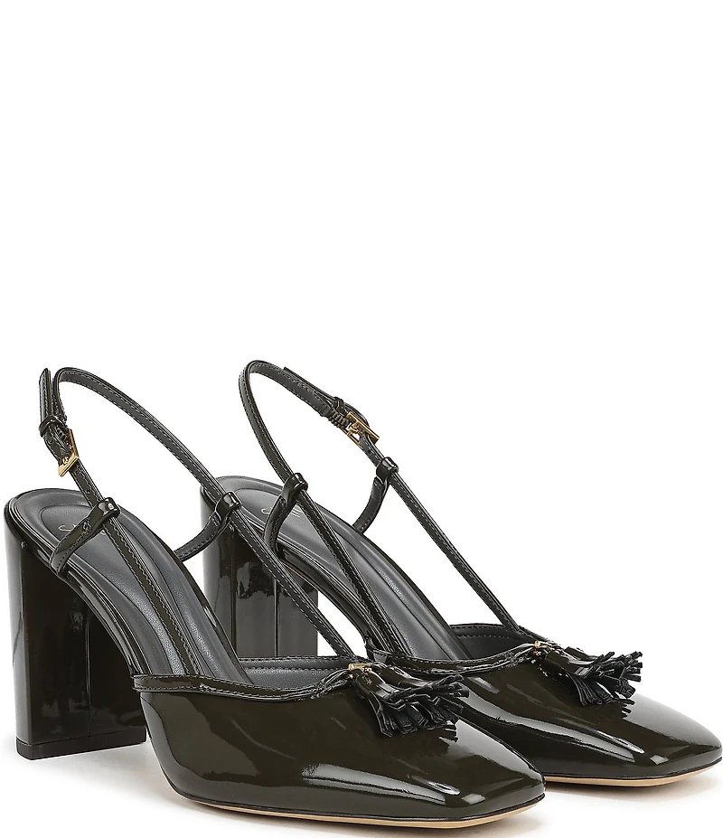 Sarto by Franco Sarto Flexa Gaila Patent Tassel Square Toe Slingback Pumps