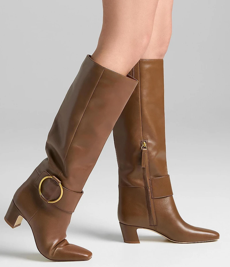 Sarto by Franco Sarto Flexa Solene Leather O-Ring Hardware Square Toe Tall Boots