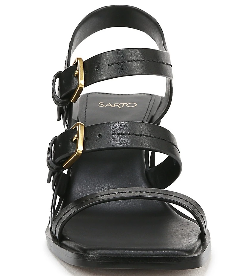 Sarto by Franco Sarto Frances Leather Triple Buckle Block Heel Sandals