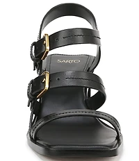 Sarto by Franco Sarto Frances Leather Triple Buckle Block Heel Sandals
