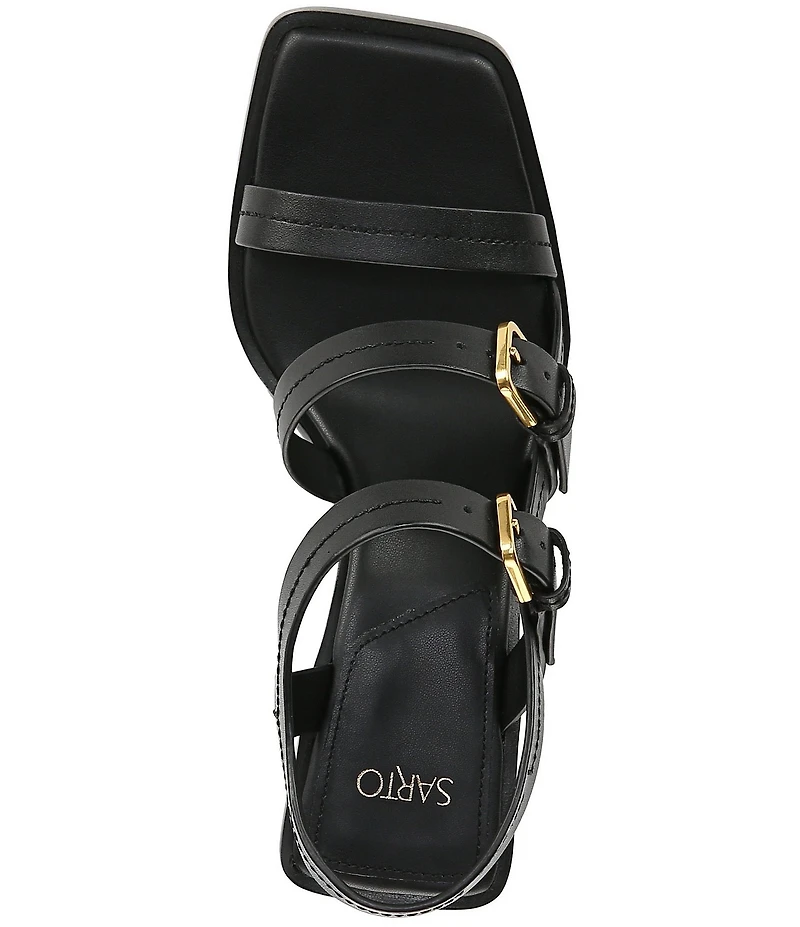 Sarto by Franco Sarto Frances Leather Triple Buckle Block Heel Sandals
