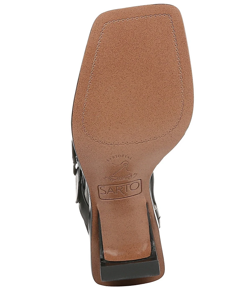Sarto by Franco Sarto Frances Leather Triple Buckle Block Heel Sandals
