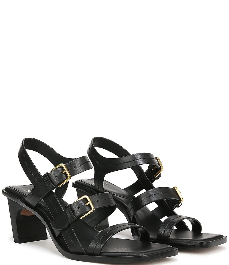 Sarto by Franco Sarto Frances Leather Triple Buckle Block Heel Sandals
