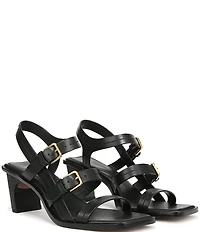 Sarto by Franco Sarto Frances Leather Triple Buckle Block Heel Sandals