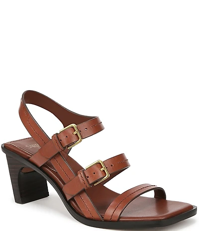Sarto by Franco Sarto Frances Leather Triple Buckle Block Heel Sandals