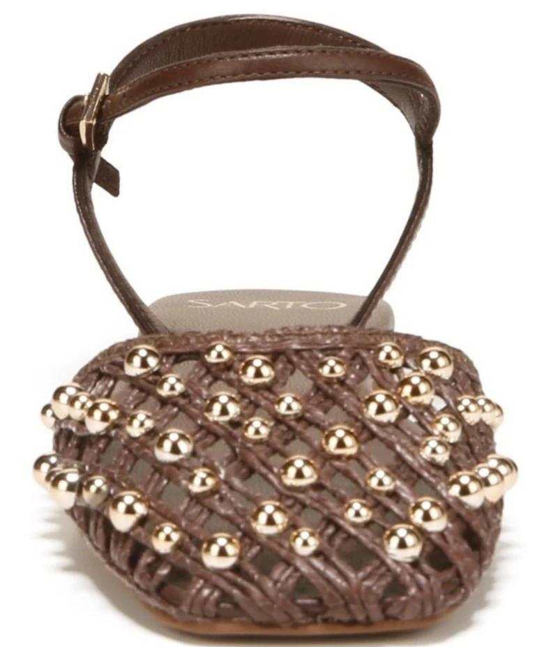 Sarto by Franco Sarto Inali Studded Raffia Ankle Wrap Ballerina Flats