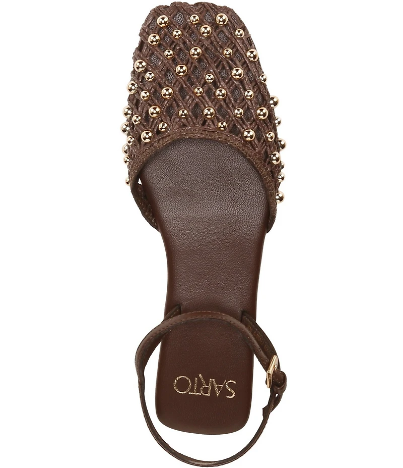 Sarto by Franco Sarto Inali Studded Raffia Ankle Wrap Ballerina Flats