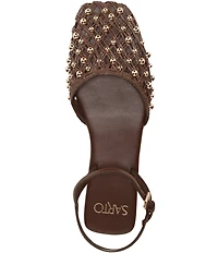 Sarto by Franco Sarto Inali Studded Raffia Ankle Wrap Ballerina Flats