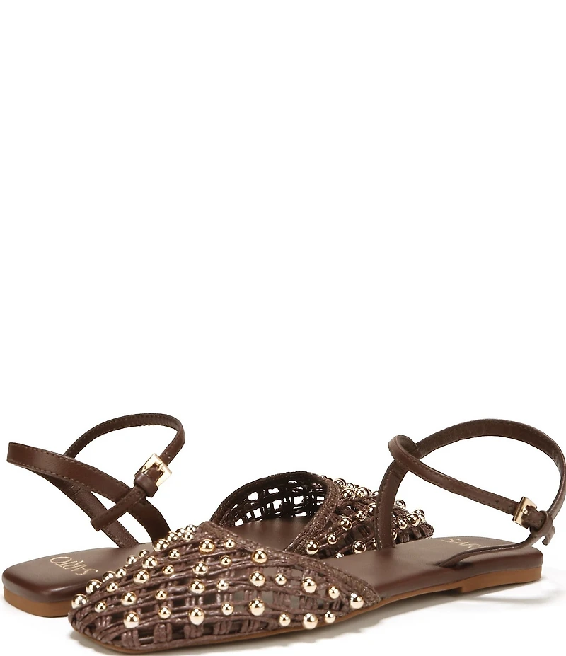 Sarto by Franco Sarto Inali Studded Raffia Ankle Wrap Ballerina Flats