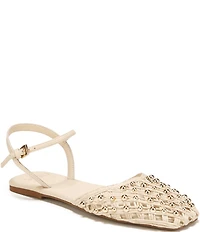 Sarto by Franco Sarto Inali Studded Raffia Ankle Wrap Ballerina Flats