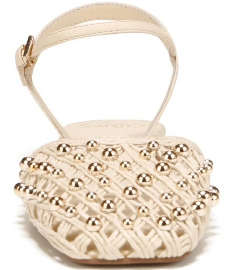 Sarto by Franco Sarto Inali Studded Raffia Ankle Wrap Ballerina Flats