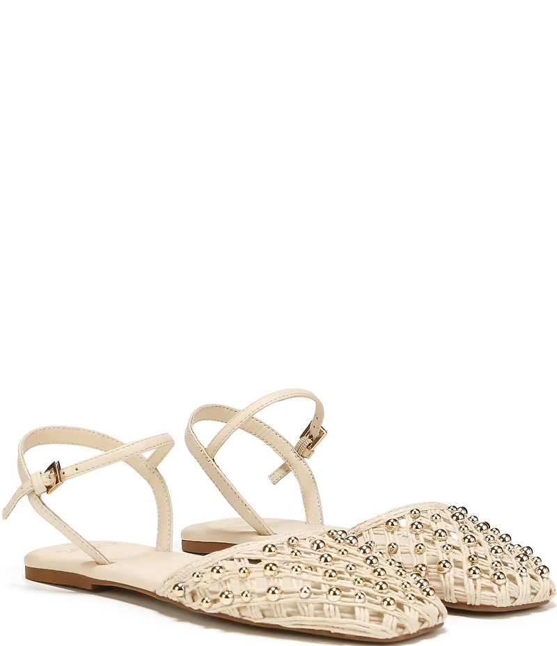 Sarto by Franco Sarto Inali Studded Raffia Ankle Wrap Ballerina Flats
