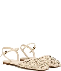 Sarto by Franco Sarto Inali Studded Raffia Ankle Wrap Ballerina Flats