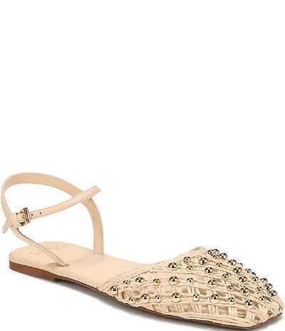 Sarto by Franco Sarto Inali Studded Raffia Ankle Wrap Ballerina Flats