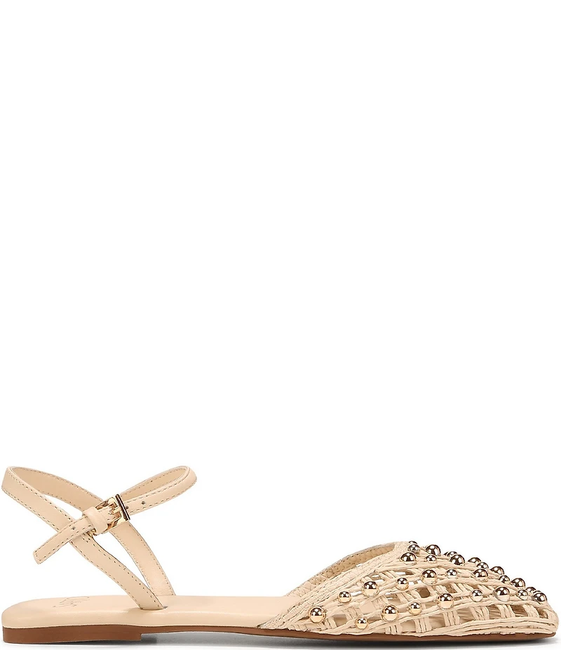 Sarto by Franco Sarto Inali Studded Raffia Ankle Wrap Ballerina Flats